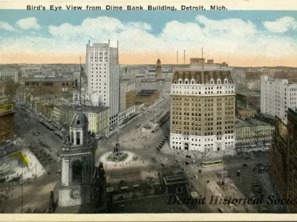 Postcard - Bird's Eye View from Dime Bank Building, Detroit, Mich.