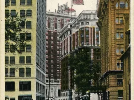 Postcard - Canyon of Grand Circus Park, Detroit.