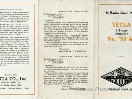 Brochure - Tecla 2 Stage Amplifier, No. "50 A"