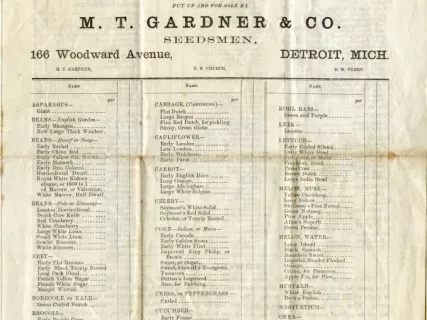 Catalog - Annual Catalogue of Garden, Flower and Field Seeds of the Best European and American Growth Put Up for Sale By M.T. Gardner & Co. Seedsmen