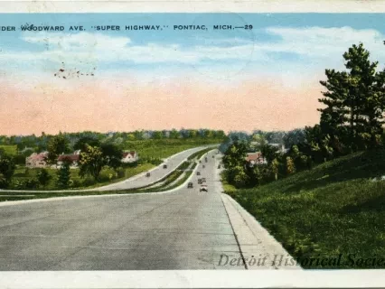 Postcard - Wider Woodward Ave. "Super Highway," Pontiac, Mich.