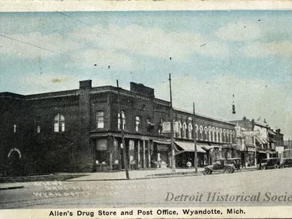 Postcard - Allen's Drug Stone and Post Office, Wyandotte, Mich.