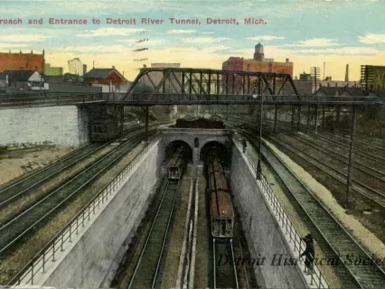 Postcard - Approach and Entrance to Detroit River Tunnel, Detroit, Mich.