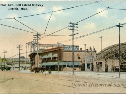Postcard - Jefferson Ave. Bell Island Midway, Detroit, Mich.
