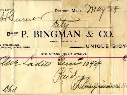 Receipt - P. Bingman & Co.
Unique Bicycles