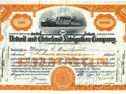 Certificate, Stock - Detroit and Cleveland Navigation Company