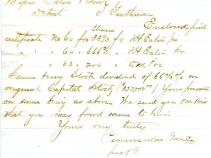 Letter - Peninsular Iron Company