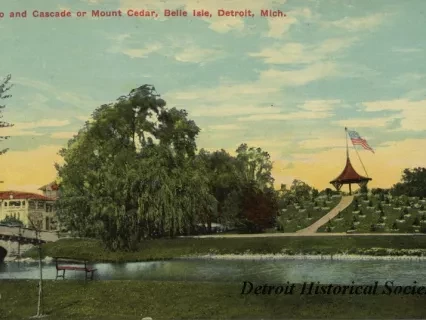 Postcard - Casino and Cascade or Mount Cedar, Belle Isle, Detroit, Mich.
