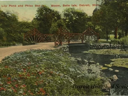 Postcard - Lily Pond and Phlox Bed in Bloom, Belle Isle, Detroit, Mich.