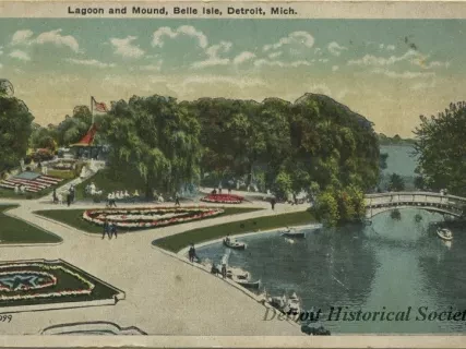 Postcard - Lagoon and Mound, Belle Isle, Detroit, Mich.
