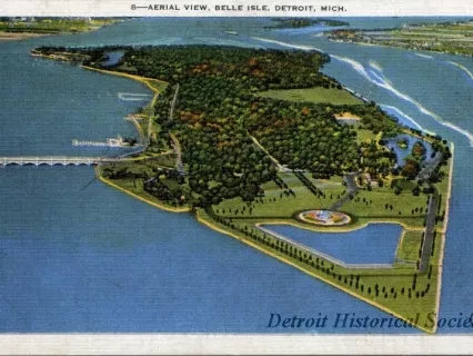 Postcard - Aerial View, Belle Isle, Detroit, Mich.