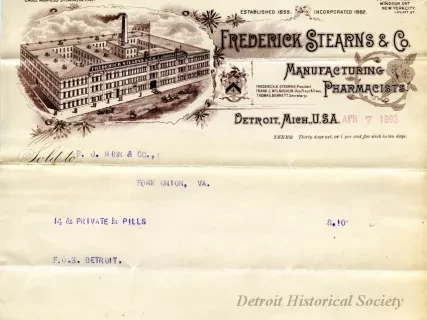 Invoice - Frederick Stearns & Company Manufacturing Pharmacists