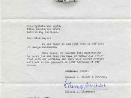 Letter - Charles W. Warren & Company
Jewelers and Silversmiths