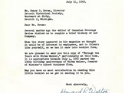 Letter - Hiram Walker - Gooderham & Worts, Ltd.