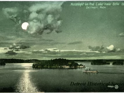 Postcard - Moonlight on the Lake near Belle Isle, Detroit, Mich.