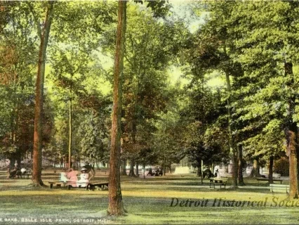 Postcard - Under the Oaks, Belle Isle Park, Detroit, Mich.
