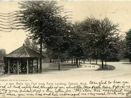 Postcard - Belle Isle Park from Ferry Landing, Detroit, Mich.