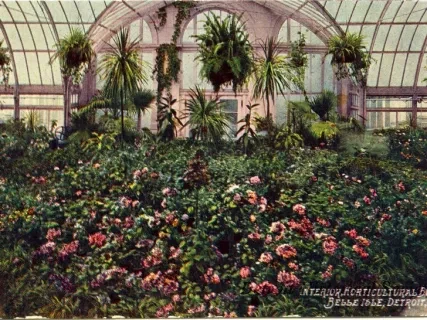 Postcard - Interior, Horticultural Building, Belle Isle, Detroit, Mich.