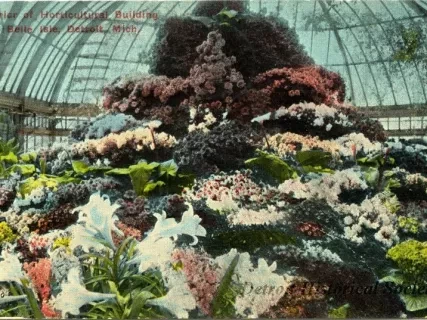 Postcard - Interior of Horticultural Building, Belle Isle, Detroit, Mich.