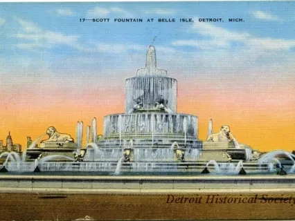 Postcard - Scott Fountain at Belle Isle, Detroit, Mich.
