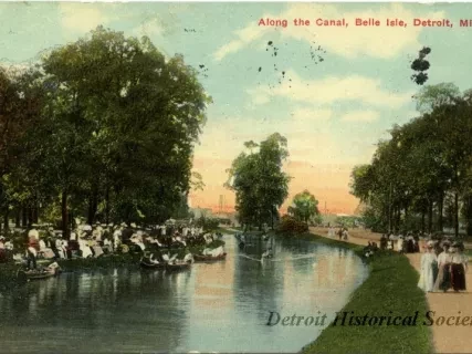 Postcard - Along the Canal, Belle Isle, Detroit, Mich.