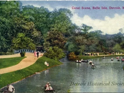 Postcard - Canal Scene, Belle Isle, Detroit, Mich.