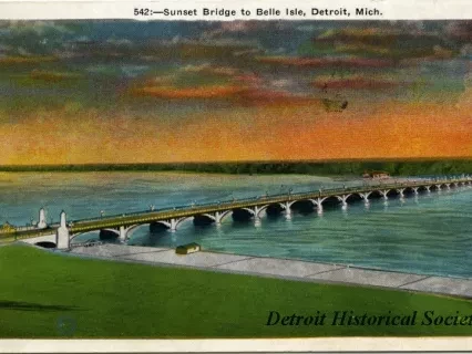 Postcard - Sunset Bridge to Belle Isle, Detroit, Mich.