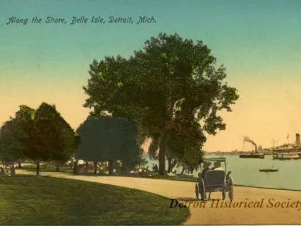 Postcard - Along the Shore, Belle Isle, Detroit, Mich.