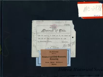 Title, Abstract - Abstract of Title,
Lot 61 and the West 1 Foot of the South 80 Feet of Lot 62 
of the Subdivision of the L. Beaubien Farm