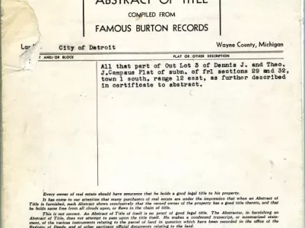 Title, Abstract - Abstract of Title,
Out Lot 3, Dennis J. and Theodore J. Campau Plat