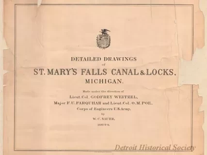 Lithograph - Detailed Drawings of 
St. Mary's Falls Canal & Locks, Michigan