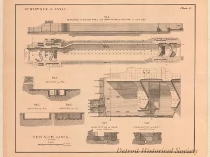 Lithograph - St. Mary's Falls Canal,
The New Lock (1870-1881)