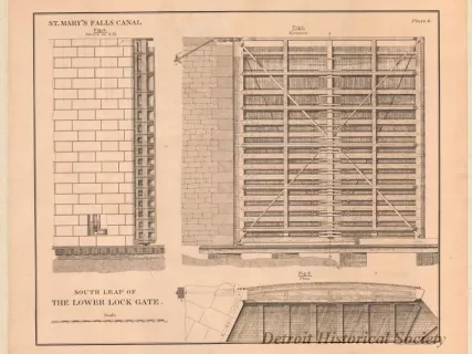 Lithograph - St. Mary's Falls Canal,
South Leaf of the Lower Lock Gate
