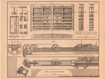 Lithograph - St. Mary's Falls Canal,
The South Leaf of the Upper Guard Gate.
The Gate Engines.