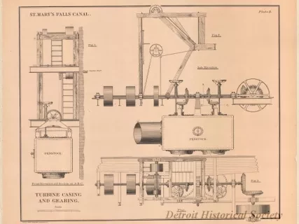 Lithograph - St. Mary's Falls Canal,  
Turbine Casing and Gearing