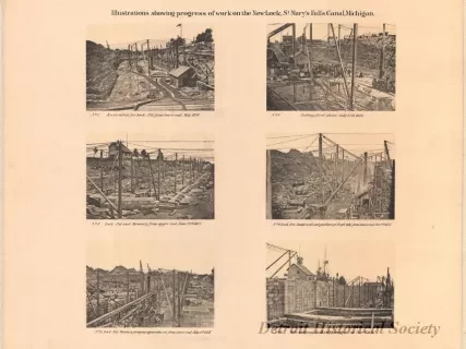 Lithograph - Illustrations Showing Progress of Work on the New Lock,
St. Mary's Falls Canal, Michigan.