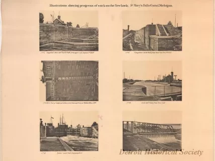 Lithograph - Illustrations Showing Progress of Work on the New Lock,
St. Mary's Falls Canal, Michigan