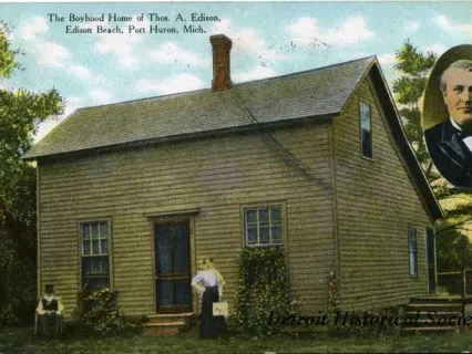 Postcard - The Boyhood Home of Thos. A. Edison, Edison Beach, Port Huron, Mich.