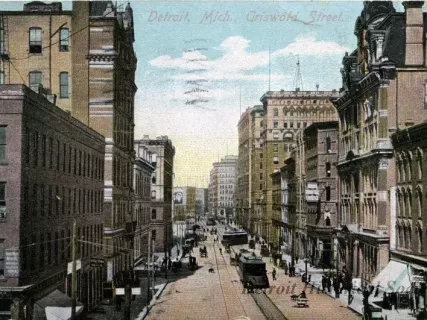 Postcard - Detroit, Mich., Griswold Street.