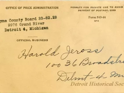Postcard - Office of Price Administration
Certificate Holder