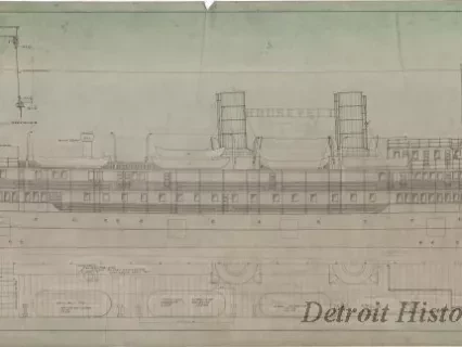 Drawing, Technical - Outboard Profile and Boat Deck Plan