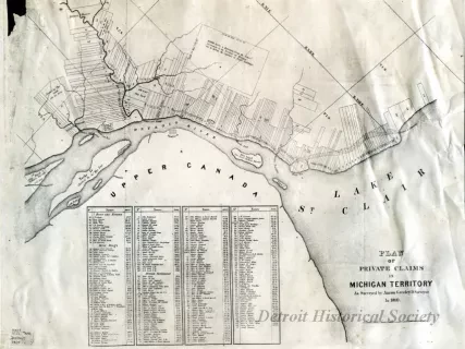 Photocopy - Plan of Private Claims in Michigan Territory, 
As Surveyed by Aaron Greeley, D. Surveyor, in 1810