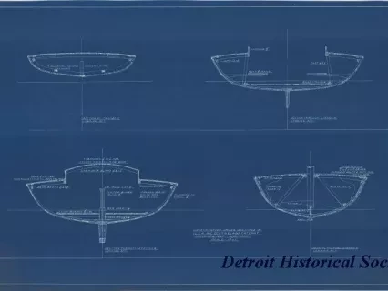 Blueprint - Construction Cross Sections of 
I.L.Y.A. [Inter-Lake Yachting Association] One Design Class Catboat
