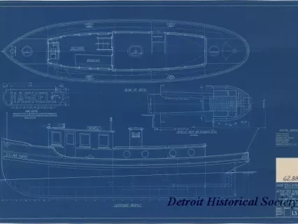 Blueprint - 40 Foot Steel Work Launch,
Profile and Deck for U. S. Lake Survey Office,
Detroit, Michigan