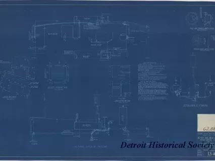 Blueprint - 40 Foot Steel Work Launch,
Piping-Wiring Plan
for U. S. Lake Survey Office, Detroit, Michigan