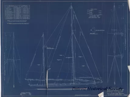 Blueprint - Josephine II, 
Revised Sail Plan for 1938,
Auxiliary Cruising Ketch