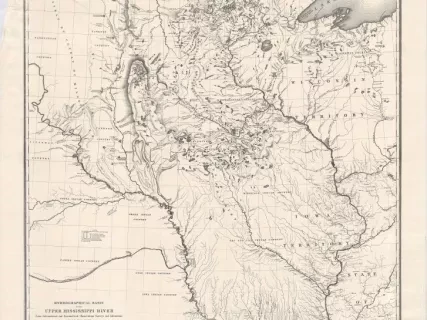 Map - Hydrological Basin of the Upper Mississippi River 
From Astronomical and Barometrical Observations, Surveys, and Information