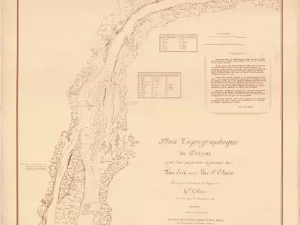 Map - Plan Topographique du Détroit et des eaux qui forment la jonction du
Lac Erié avec le Lac St. Clair 
[Topographic plan of Detroit and the waters which form the junction of 
Lake Erie with Lake St. Clair]