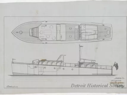 Drawing, Technical - Drawing #1, 55' Cruiser for Harrison Williams, 
Designed by Gar Wood, Algonac, Mich.