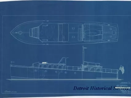 Blueprint - Drawing #1, 55' Cruiser for ----- Designed by Gar Wood, Algonac, Mich